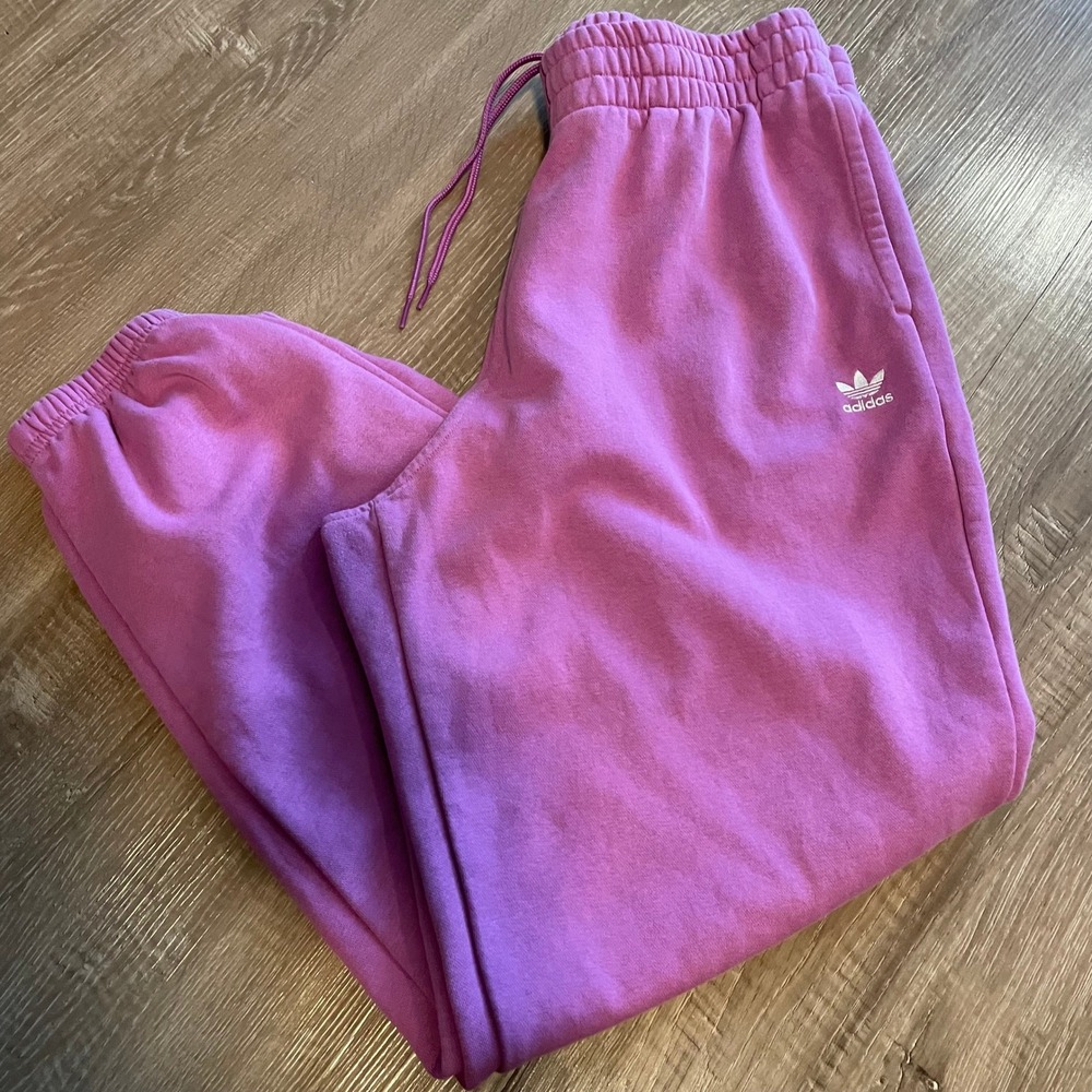 Adidas Womens XL Sweatpants Pink Fleece Joggers Trefoil Logo Activewear Pants